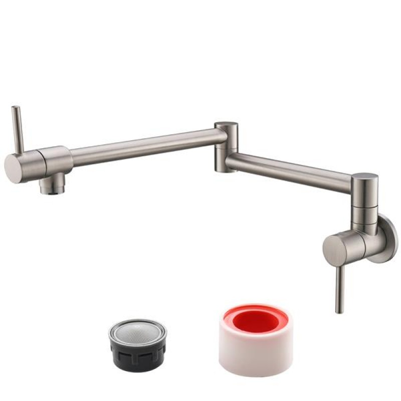 Brass Folding Faucet 1/2'' NPT Wall Mount Kitchen Faucet Two Handles Cold Water Tap Nickel