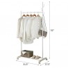 2-in-1 Coat Rack Rolling Garment Rack with Bottom Shelves-White