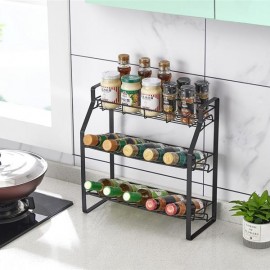 Black Three Tier Kitchen Seasoning Storage Rack Counter Organizer Spice Rack Shelf for Seasoning Jars,Spice Jars Sauce Bottles KJZWJ018-3HEI