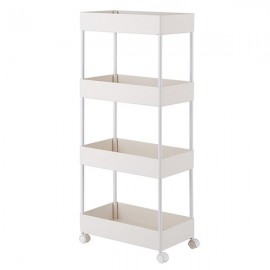 4 Tier Slim Storage Cart Kitchen Bathroom Mobile Shelving with Moving Wheels White