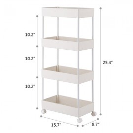 4 Tier Slim Storage Cart Kitchen Bathroom Mobile Shelving with Moving Wheels White