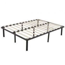 79*59*14 Wooden Bed Slat and Metal Iron Stand Queen Size Iron Bed Black